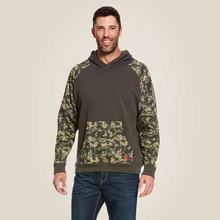 Men Workwear Ariat FR DuraStretch Patriot Hoodie Sage Digi Camo