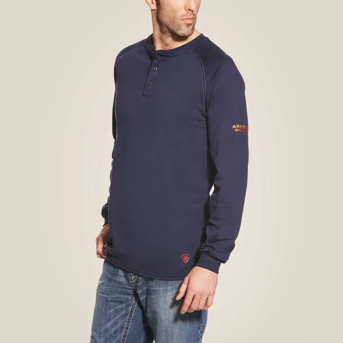 Men Workwear Ariat FR Henley Top Navy