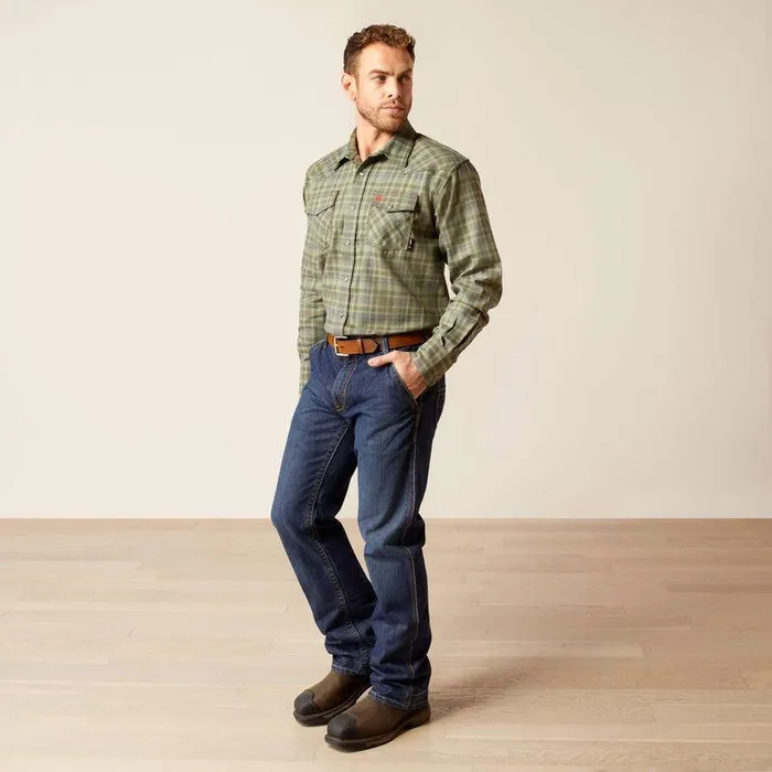 Men Workwear Ariat FR Sawtooth Retro Fit Snap Work Shirt Deep Lichen Men Workwear Ariat FR Sawtooth Retro Fit Snap Work Shirt Deep Lichen