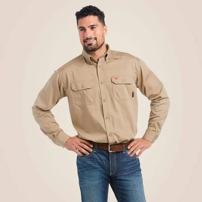 Men Workwear Ariat FR Solid Work Shirt Khaki