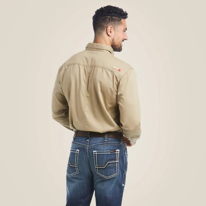 Men Workwear Ariat FR Solid Work Shirt Khaki Men Workwear Ariat FR Solid Work Shirt Khaki
