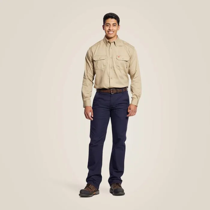 Men Workwear Ariat FR Solid Work Shirt Khaki Men Workwear Ariat FR Solid Work Shirt Khaki