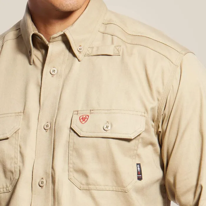 Men Workwear Ariat FR Solid Work Shirt Khaki Men Workwear Ariat FR Solid Work Shirt Khaki