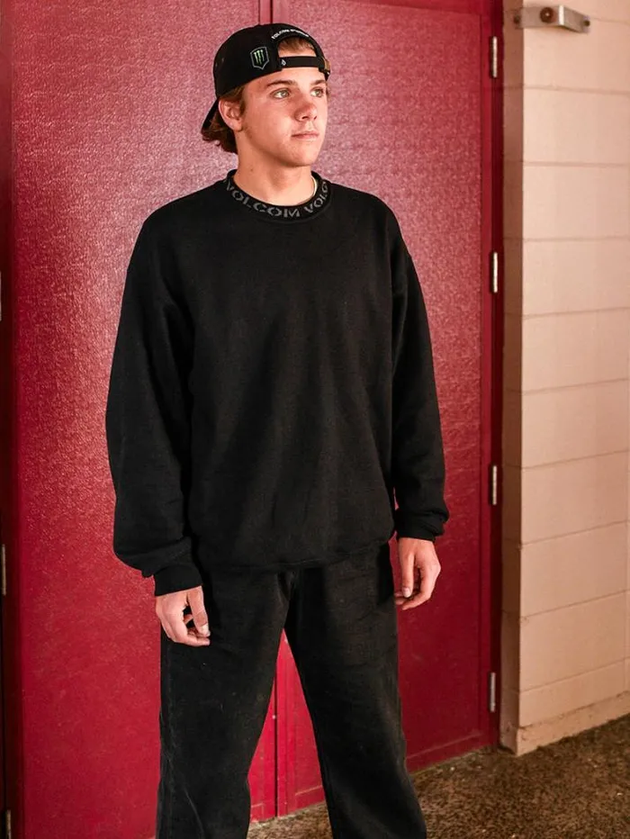 Mens Hoodies and Sweatshirts Volcom Skate Vital Crew Pullover Sweatshirt 8211 Black