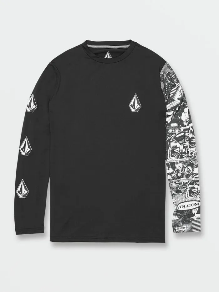 Mens Rashguards Volcom Iconic Stone Collage Long Sleeve UPF 50 Rashguard 8211 Black