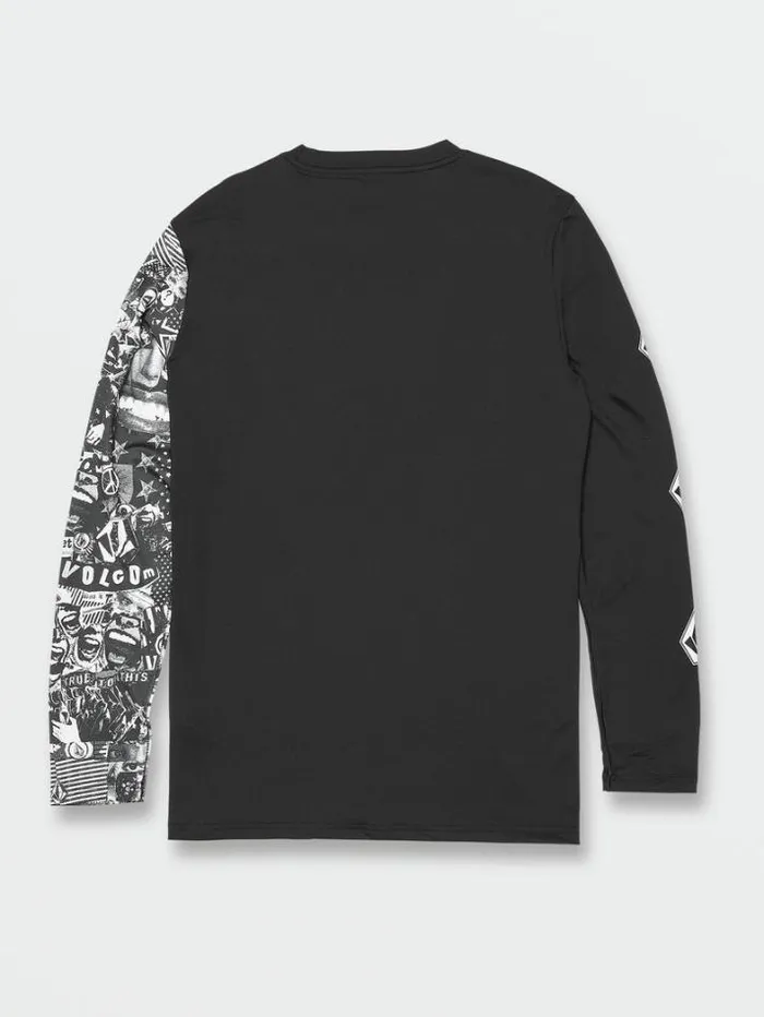Mens Rashguards Volcom Iconic Stone Collage Long Sleeve UPF 50 Rashguard 8211 Black
