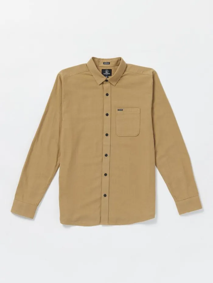 Mens Shirts and Flannels Volcom Caden Solid Long Sleeve Shirt 8211 Dark Khaki