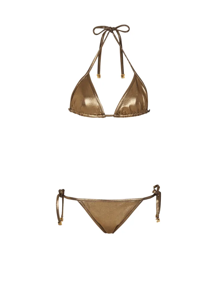 Metallic Triangle Bikini Gold Women Balmain Swimwear