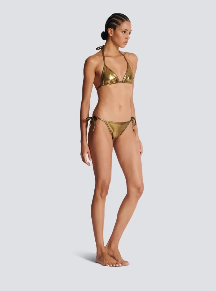 Metallic Triangle Bikini Gold Women Balmain Swimwear