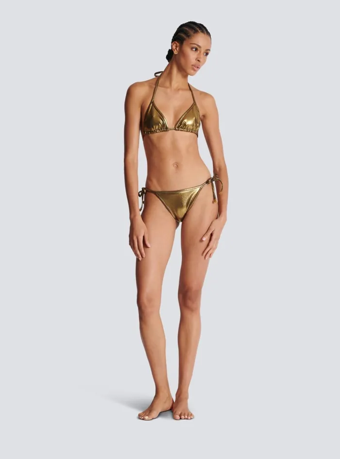 Metallic Triangle Bikini Gold Women Balmain Swimwear
