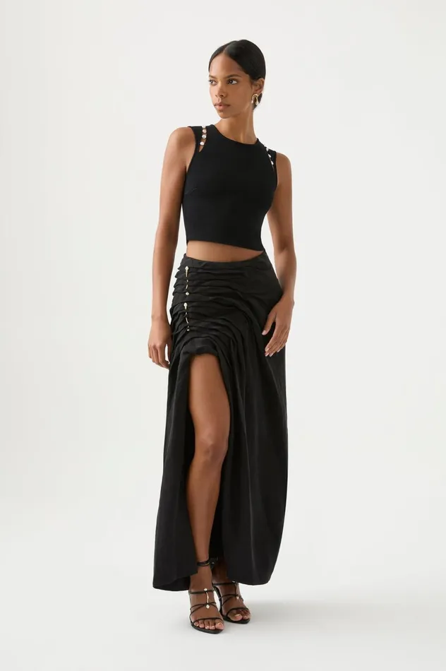 Mika Draped Split Midi Skirt Black Women Aje Skirts