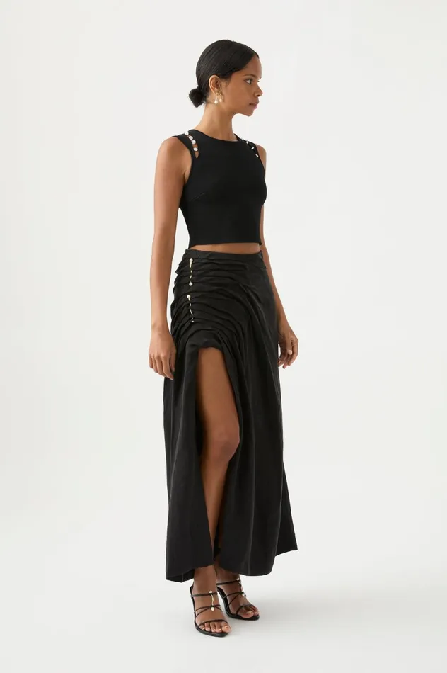 Mika Draped Split Midi Skirt Black Women Aje Skirts