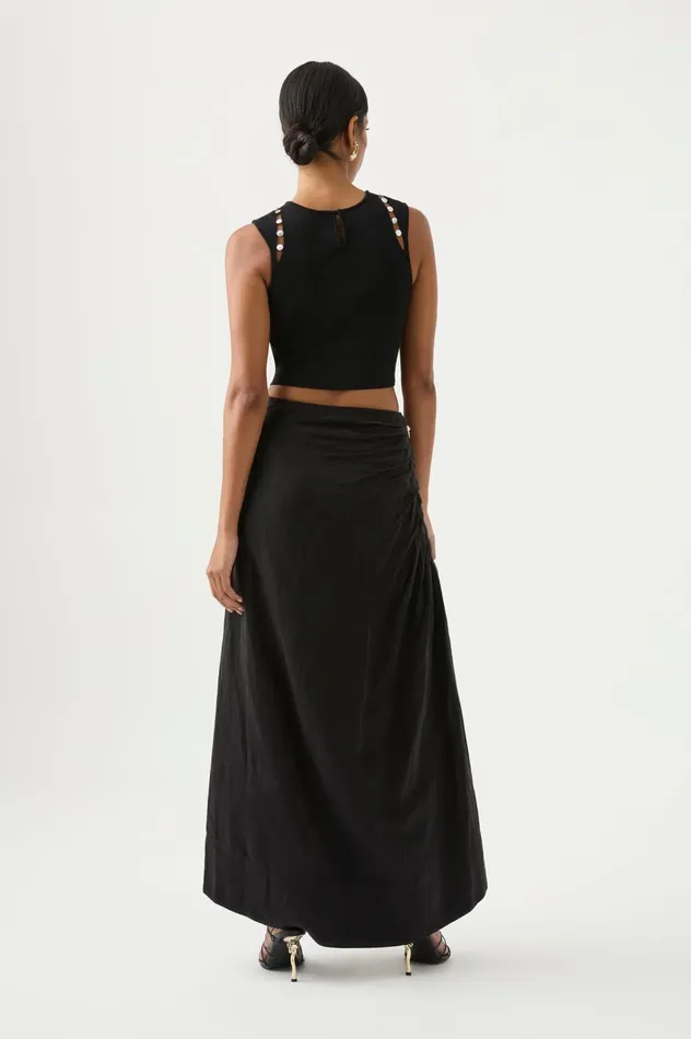 Mika Draped Split Midi Skirt Black Women Aje Skirts