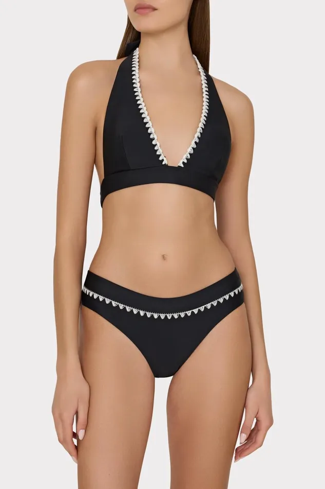 Milly Crochet Stitch Halter Bikini Top Blackwhite Women Bikinis