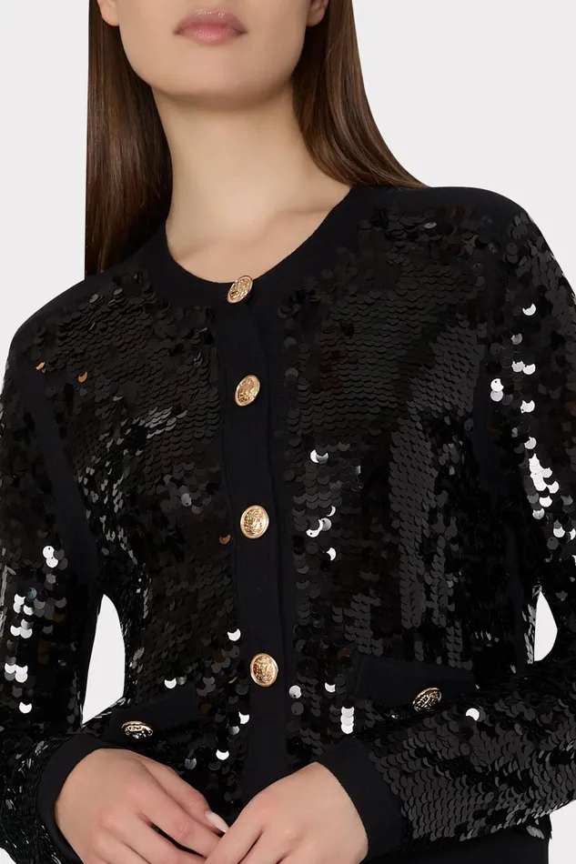 Milly Iman Sequin Knit Cardigan Black Women Tops Milly Iman Sequin Knit Cardigan Black Women Tops