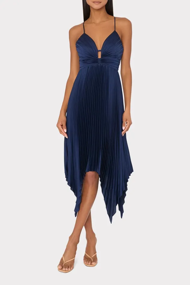 Milly Joanna Pleated Satin Dress Navy Women Dresses Milly Joanna Pleated Satin Dress Navy Women Dresses