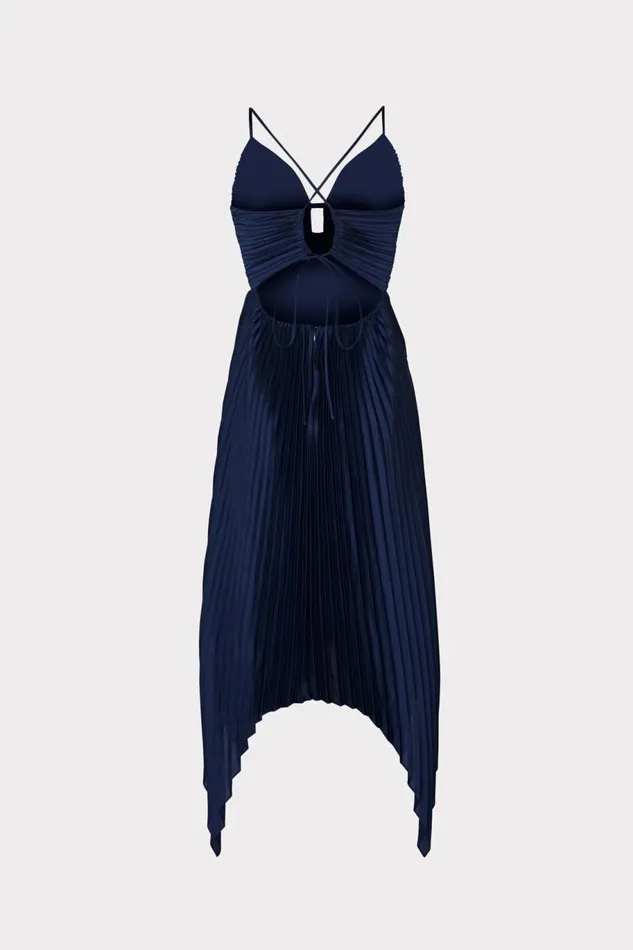 Milly Joanna Pleated Satin Dress Navy Women Dresses Milly Joanna Pleated Satin Dress Navy Women Dresses