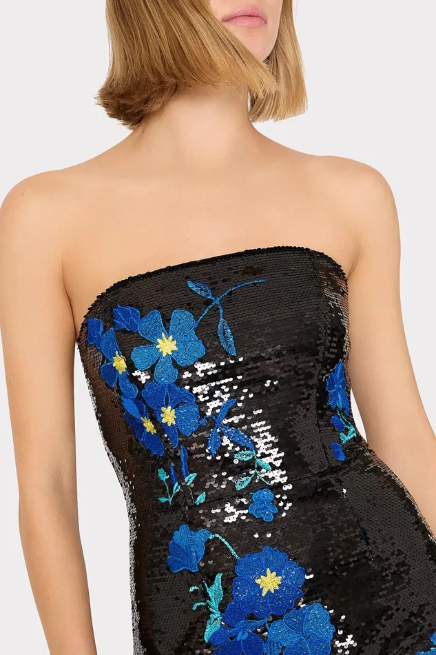 Milly Kait Vines Of Floral Sequins Dress Blackblue Women Dresses