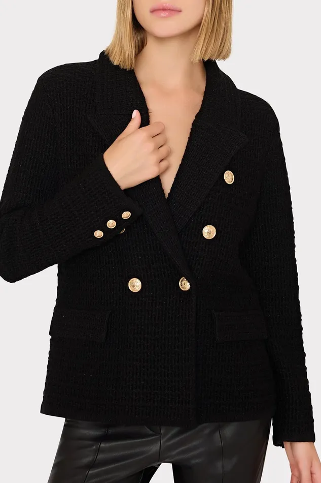 Milly Kimmie Textured Knit Blazer Black Women Tops Milly Kimmie Textured Knit Blazer Black Women Tops