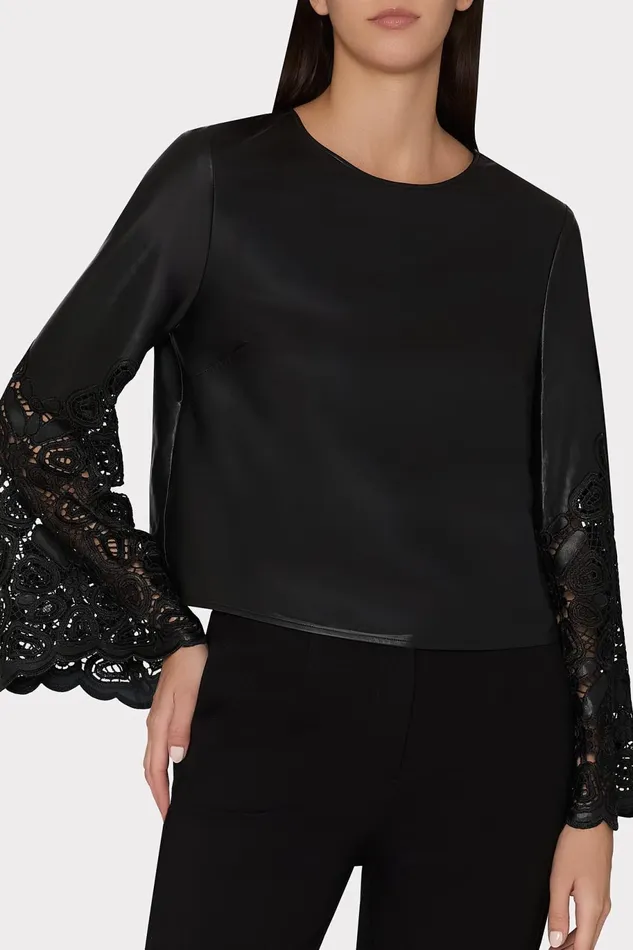 Milly Lara Vegan Leather Long Sleeve Top Black Women Tops Milly Lara Vegan Leather Long Sleeve Top Black Women Tops