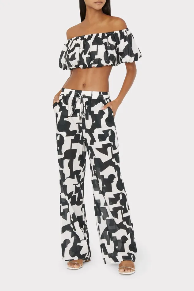 Milly Mason Modern Geo Off The Shoulder Top Blackecru Women CoverUps