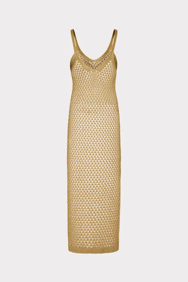 Milly Metallic Mesh V Neck Midi CoverUp Dress Gold Women Swim and Coverups Milly Metallic Mesh V Neck Midi CoverUp Dress Gold Women Swim and Coverups