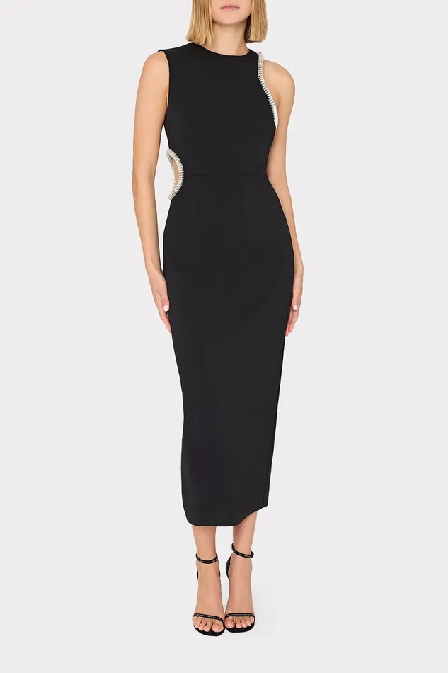 Milly Nadya Crystal Cut Out Midi Dress Black Women Dresses