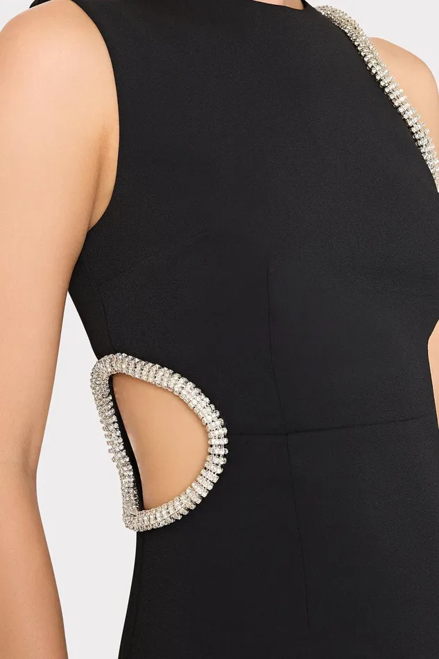 Milly Nadya Crystal Cut Out Midi Dress Black Women Dresses