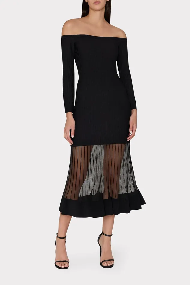 Milly Off The Shoulder Sheer Knit Mini Dress Black Women Dresses Milly Off The Shoulder Sheer Knit Mini Dress Black Women Dresses
