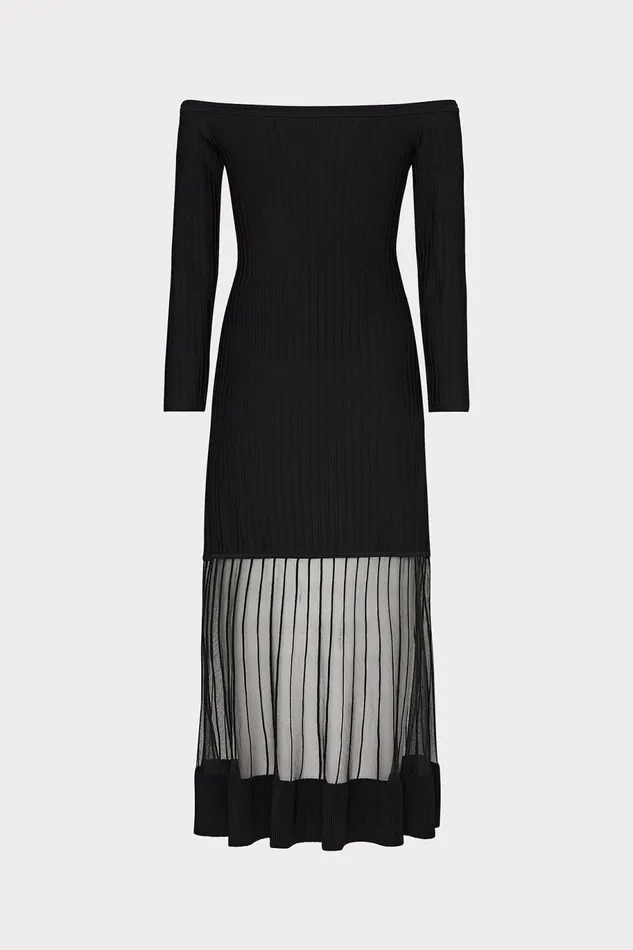 Milly Off The Shoulder Sheer Knit Mini Dress Black Women Dresses Milly Off The Shoulder Sheer Knit Mini Dress Black Women Dresses