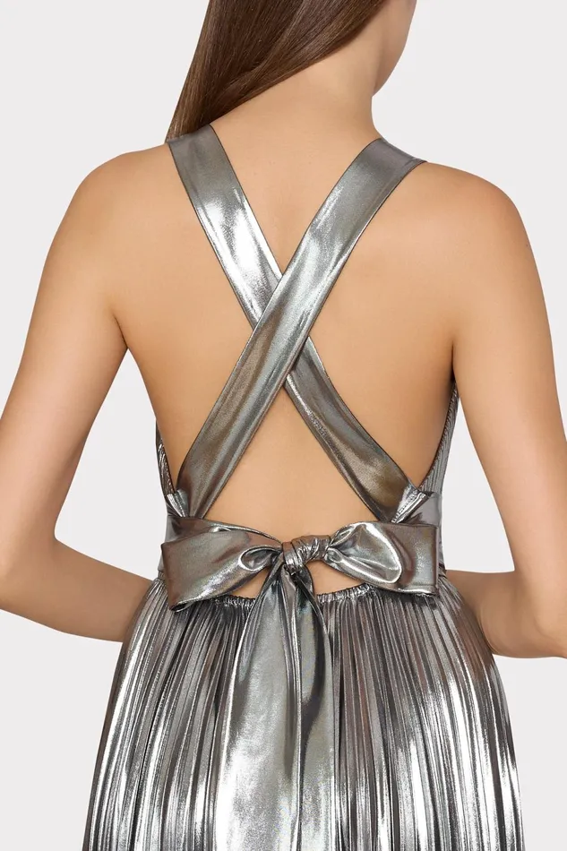 Milly Oria Pleated Lam Dress Silver Women Dresses Milly Oria Pleated Lam Dress Silver Women Dresses