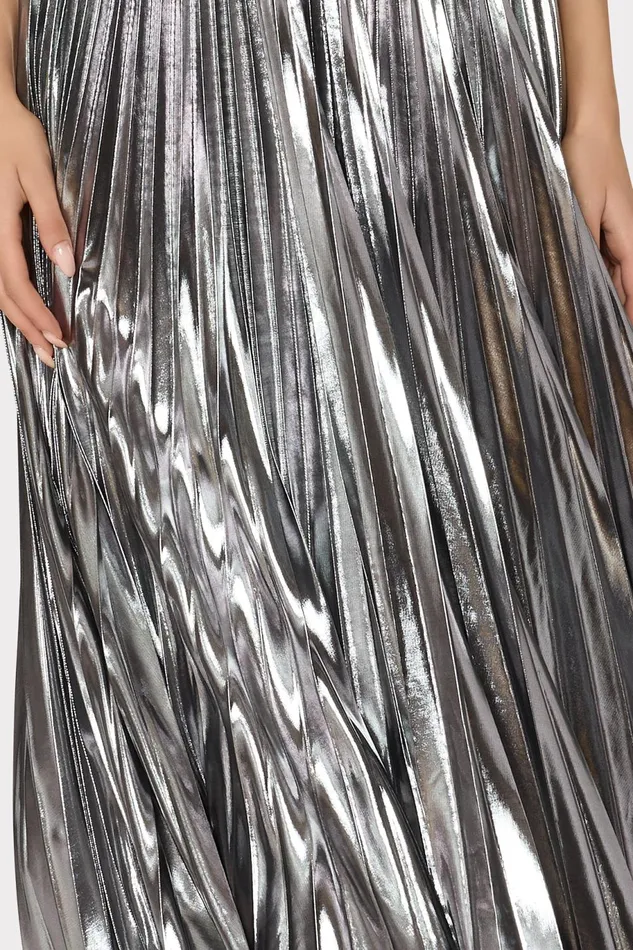 Milly Oria Pleated Lam Dress Silver Women Dresses Milly Oria Pleated Lam Dress Silver Women Dresses