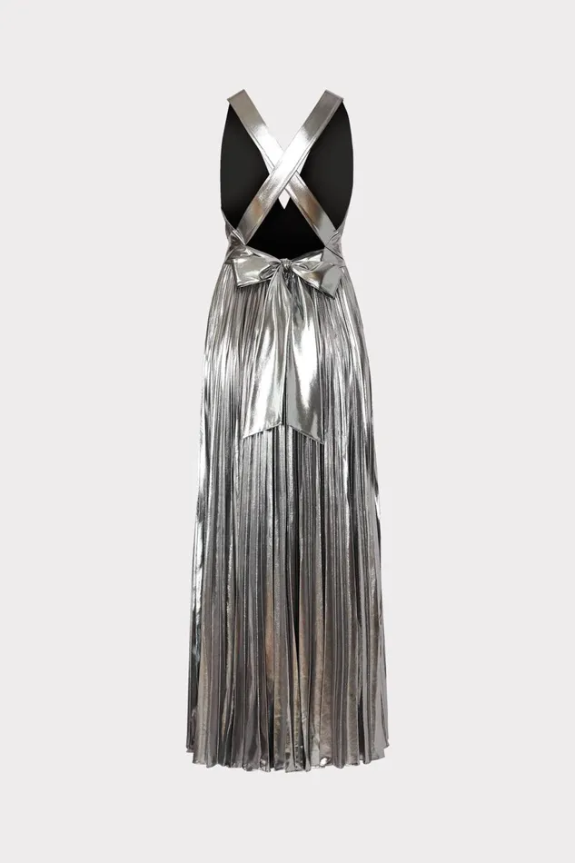 Milly Oria Pleated Lam Dress Silver Women Dresses Milly Oria Pleated Lam Dress Silver Women Dresses