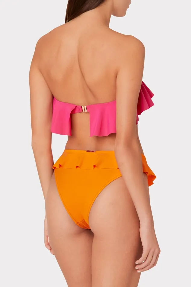 Milly Solid Michelle Ruffle Bandeau Bikini Top Thai Pink Women Bikinis