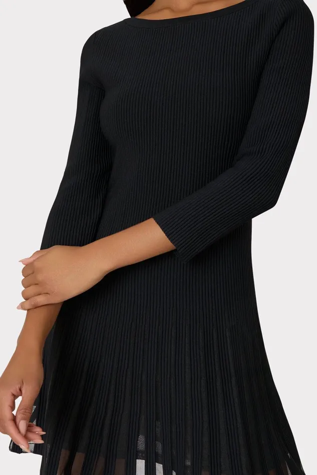Milly Tabitha Sheer Godet Mini Dress Black Women Sweaters and Knits
