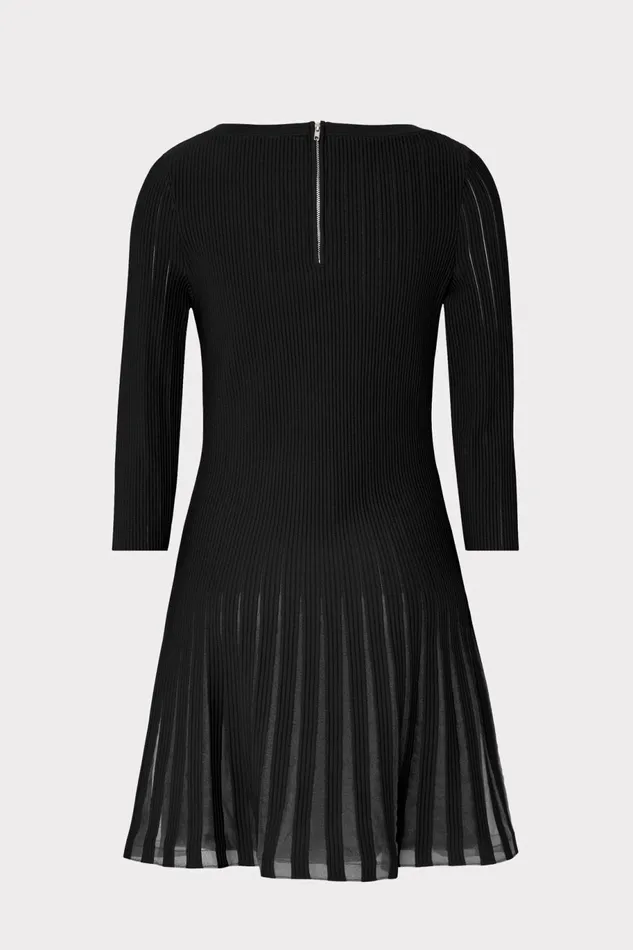 Milly Tabitha Sheer Godet Mini Dress Black Women Sweaters and Knits