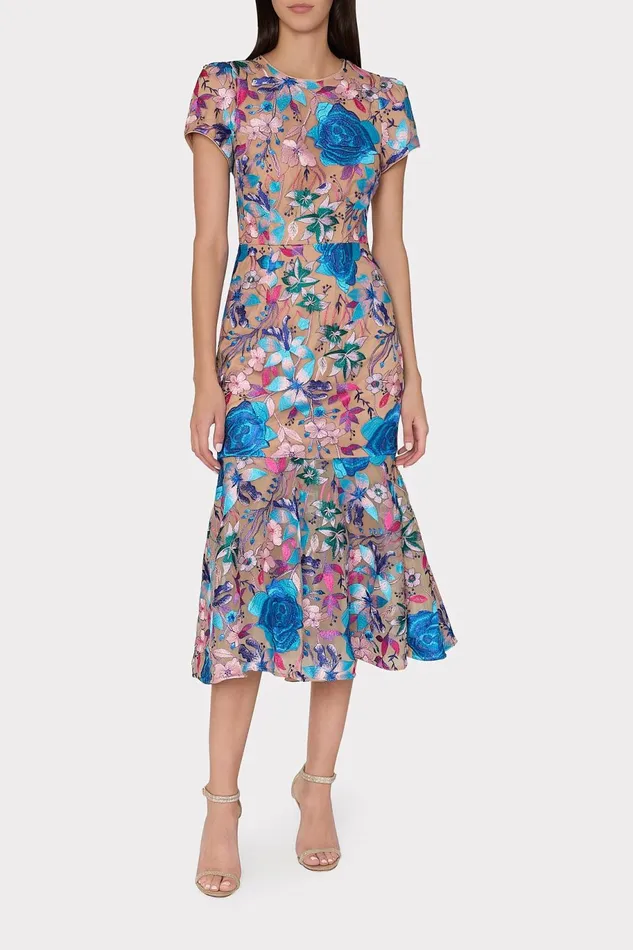 Milly Tahlia Fall Floral Embroidered Dress Blue Multi Women Dresses Milly Tahlia Fall Floral Embroidered Dress Blue Multi Women Dresses