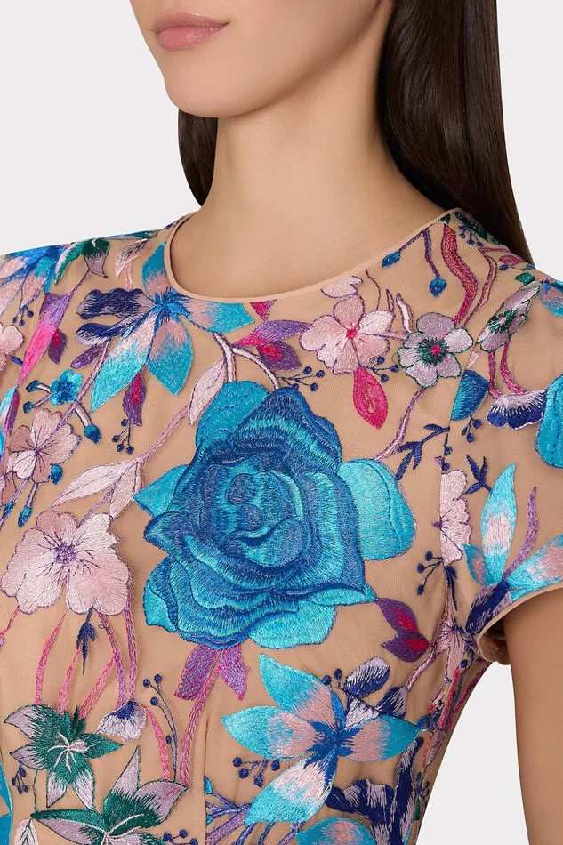 Milly Tahlia Fall Floral Embroidered Dress Blue Multi Women Dresses Milly Tahlia Fall Floral Embroidered Dress Blue Multi Women Dresses