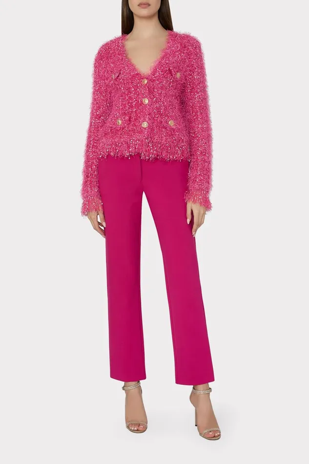 Milly Textured Fringe Cardigan Pink Women Sweaters and Knits
