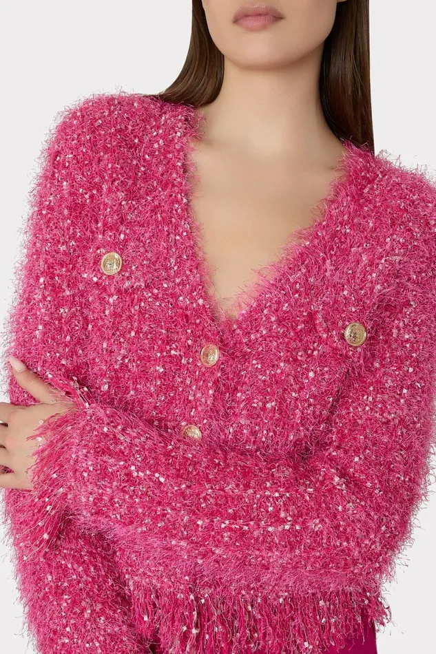 Milly Textured Fringe Cardigan Pink Women Sweaters and Knits