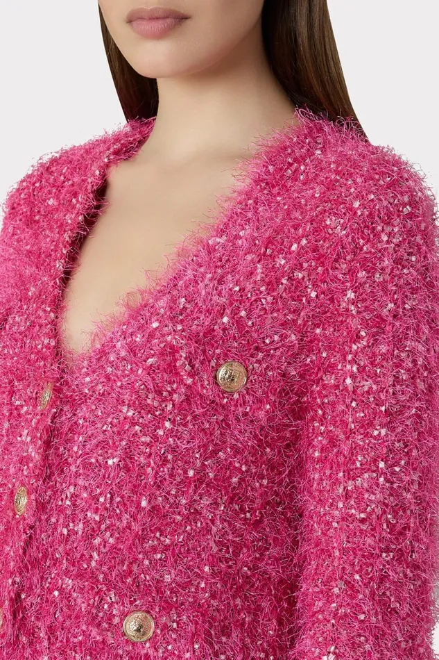 Milly Textured Fringe Cardigan Pink Women Sweaters and Knits