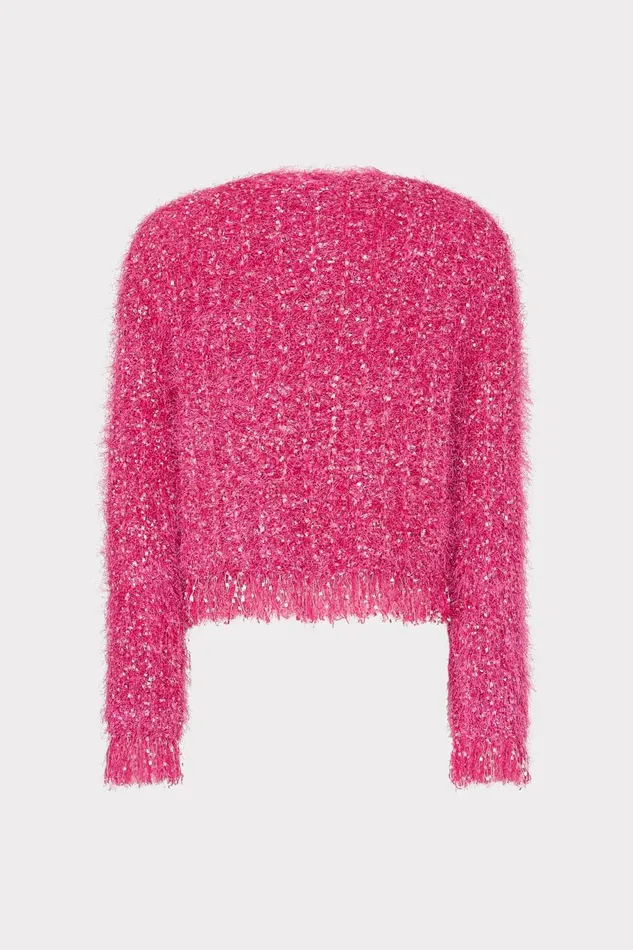 Milly Textured Fringe Cardigan Pink Women Sweaters and Knits