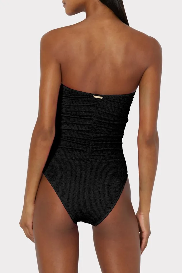 Milly Textured Ruched One Piece Black Women Swim and Coverups