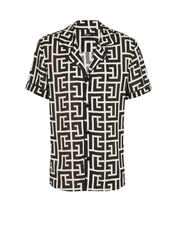 Monogramprinted Shirt Black Men Balmain Shirts And Polos