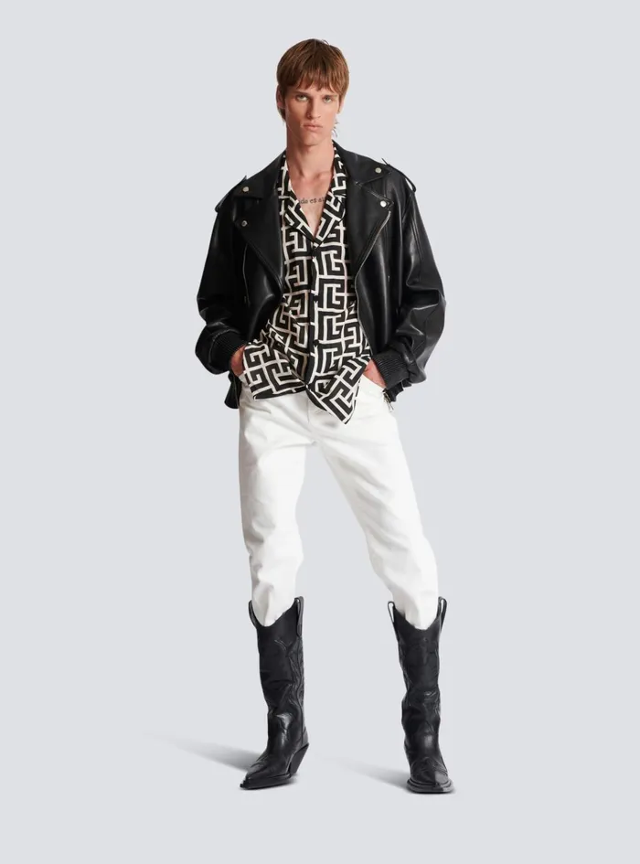 Monogramprinted Shirt Black Men Balmain Shirts And Polos