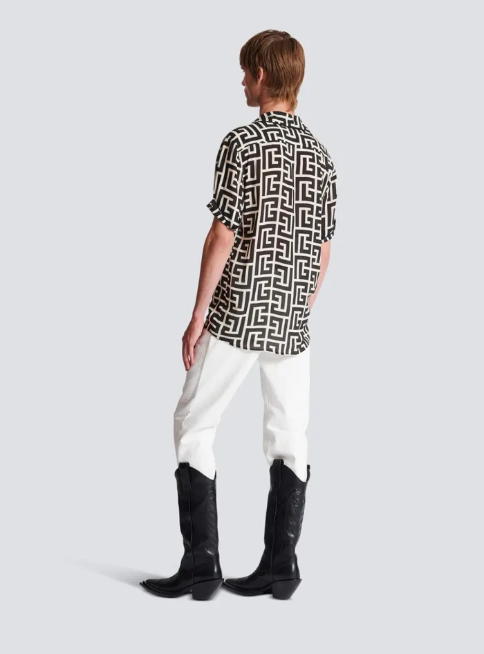 Monogramprinted Shirt Black Men Balmain Shirts And Polos