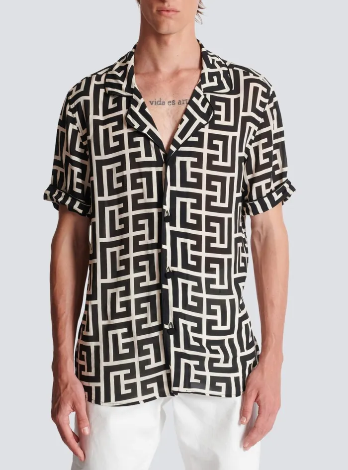 Monogramprinted Shirt Black Men Balmain Shirts And Polos