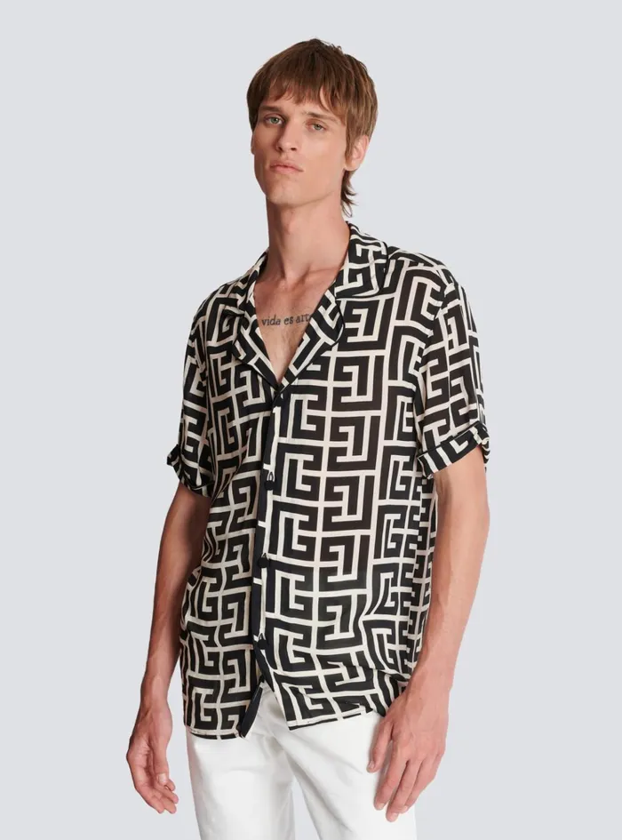 Monogramprinted Shirt Black Men Balmain Shirts And Polos