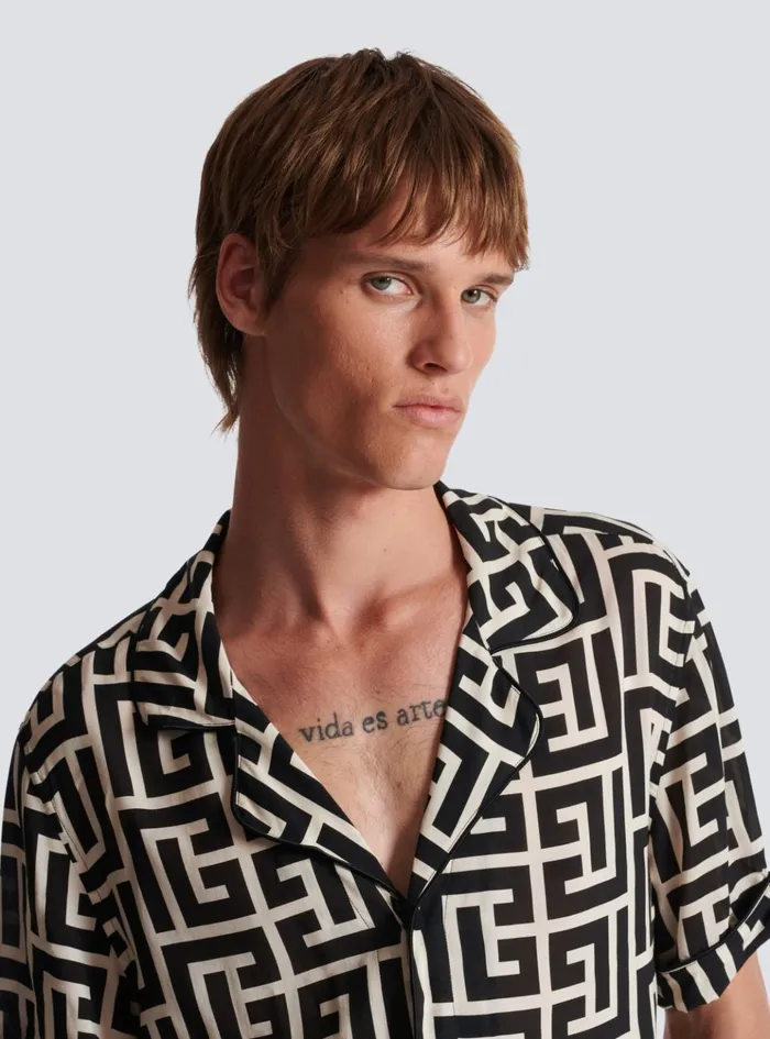 Monogramprinted Shirt Black Men Balmain Shirts And Polos