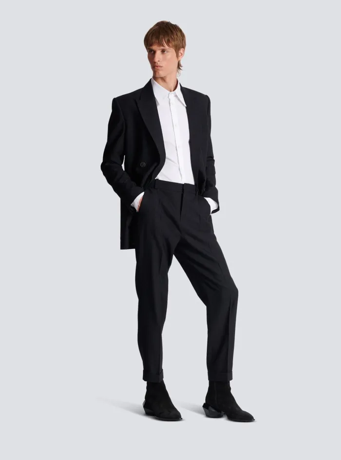 Monogram Wool Trousers Black Men Balmain Trousers And Shorts